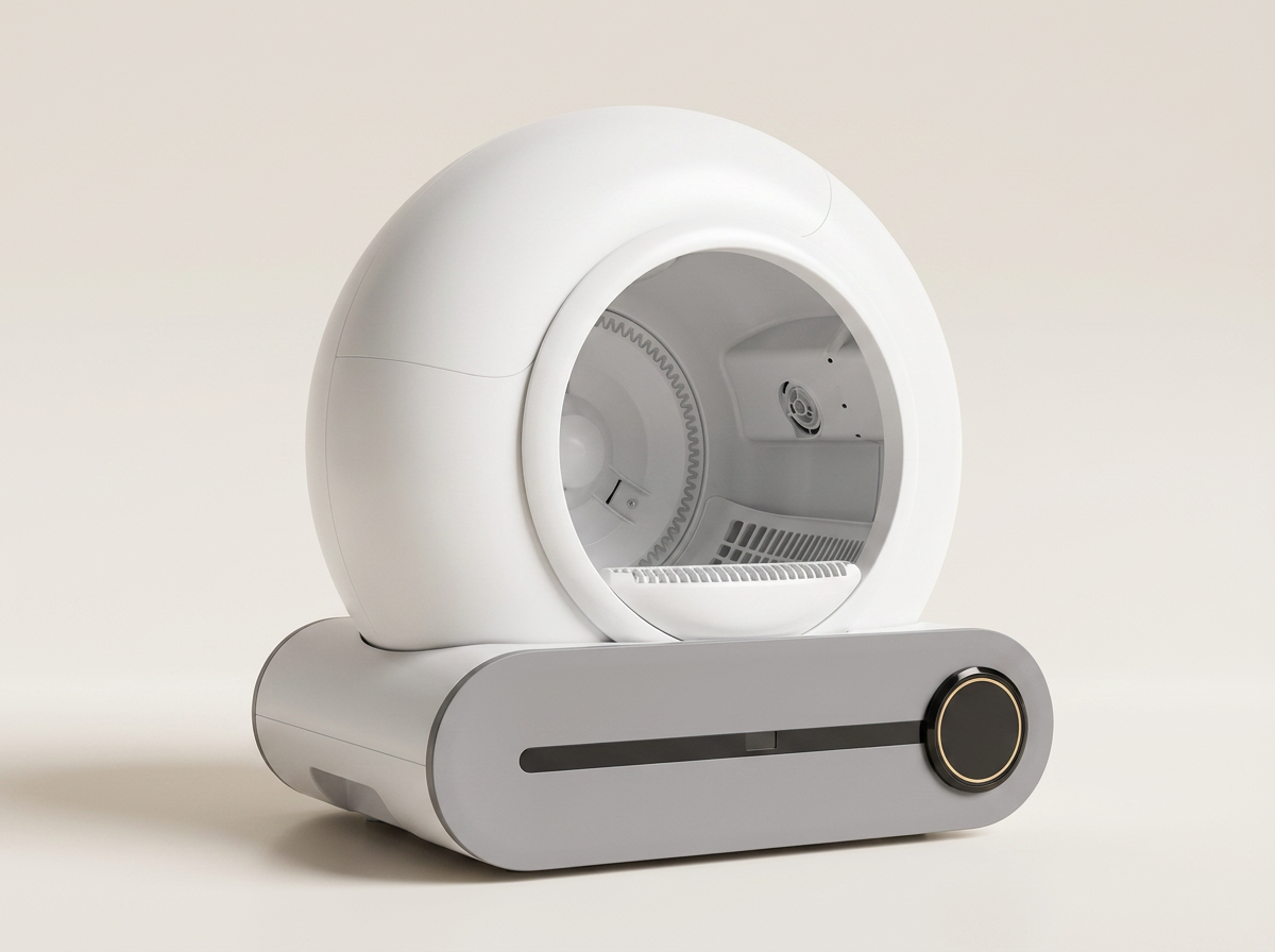 Lumi-Litter Pro three-quarter studio view on warm porcelain background